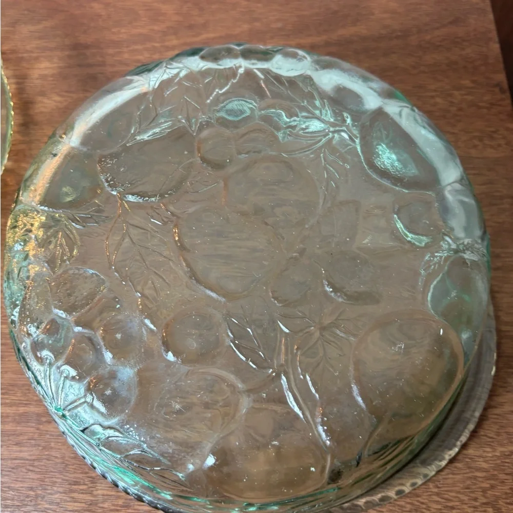 Vintage Libby Orchard Fruit Green Glass Covered Casserole Dish Lid Pie Baking